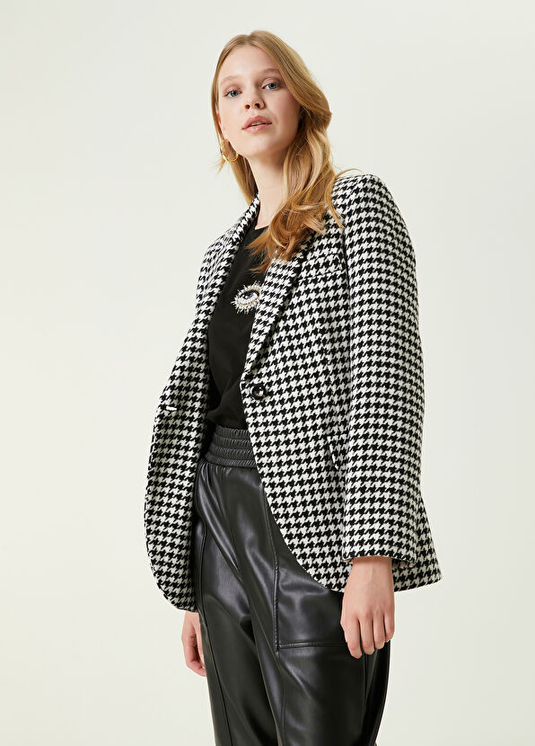 Beymen Club Siyah Beyaz Kelebek Yaka Desenli Ceket - 1