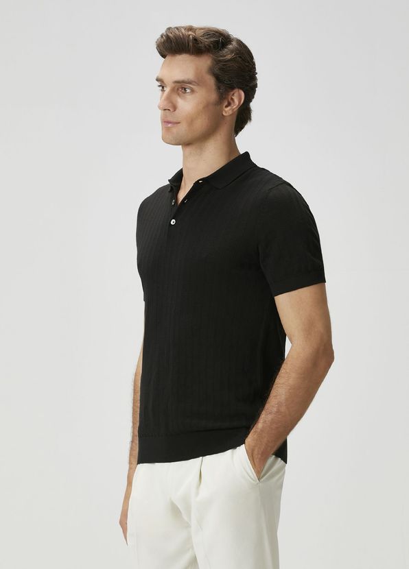 Beymen Collection Siyah Polo Yaka Ajurlu Kısa Kollu Triko - 4