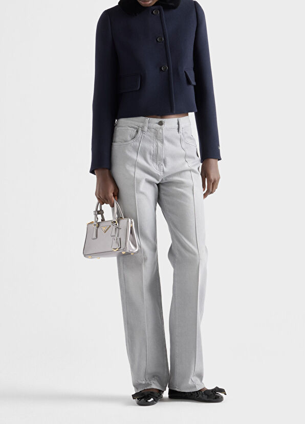 Prada Mavi Tek Sıra Düğmeli Natté Kumaş Kadın Ceket - 2