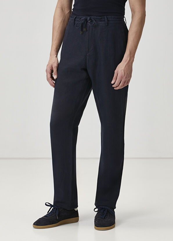 Beymen Club Lacivert Beli Kordonlu Keten Pantolon - 2
