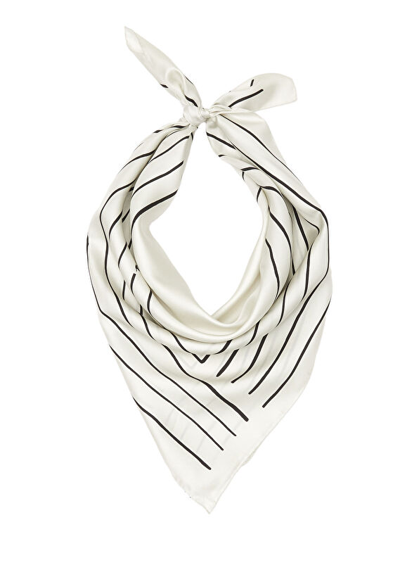 Beymen Club Kırık Beyaz Dalgalı Çizgili İpek Eşarp - 1