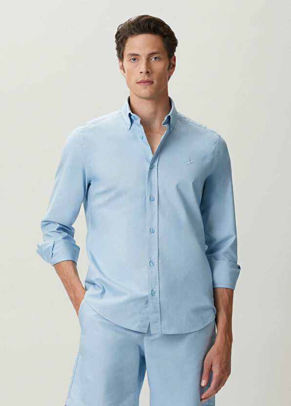 Beymen Club Açık Mavi Parça Boya Comfort Fit Oxford Gömlek - 2