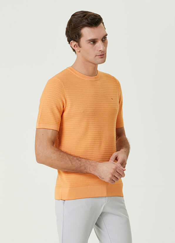 Beymen Club Turuncu Örgü Dokulu Kısa Kollu Kazak - 4