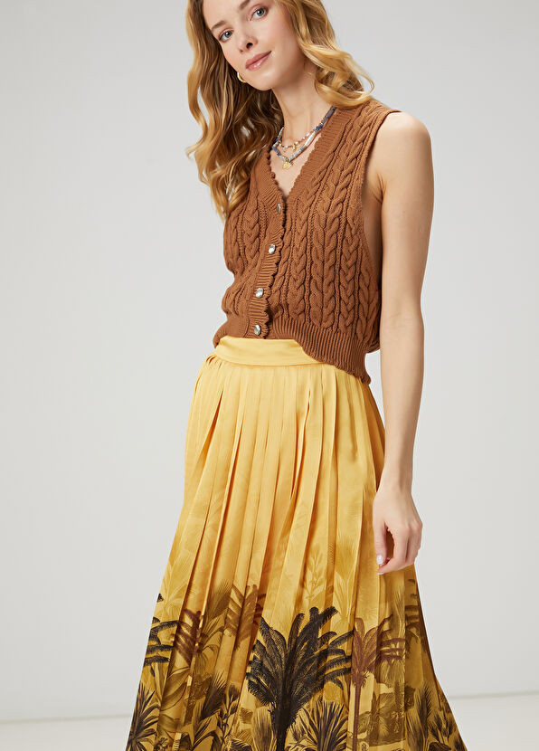 Beymen Club Yellow Patterned Pleated Midi Skirt - 1