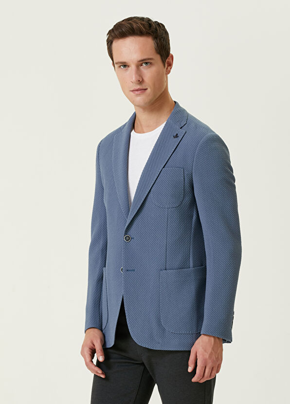 Beymen Club Indigo Diyagonal İri Dokulu Örme Ceket - 1