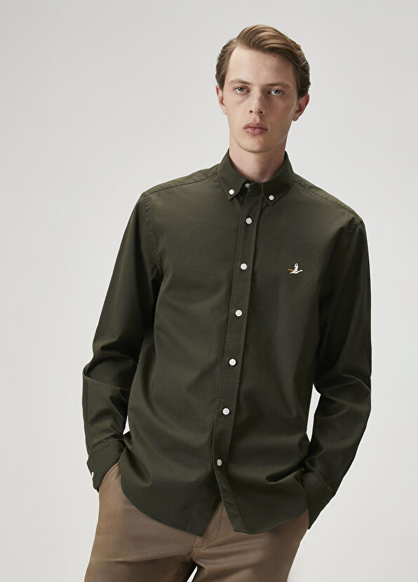 Beymen Club Comfort Fit Haki Gabardin Doku Gömlek - 3