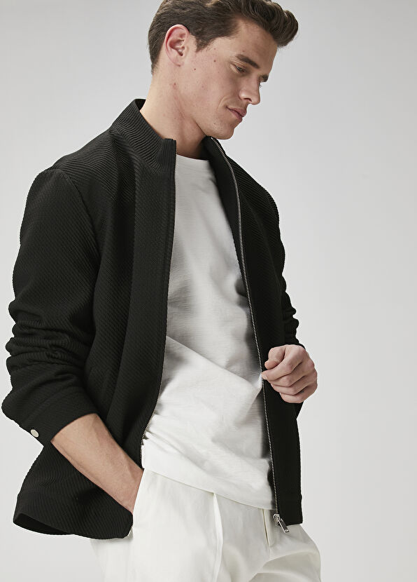 Beymen Club Black Diagonal Textured Coat - 1