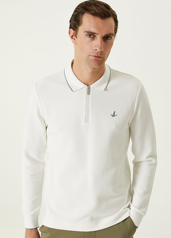 Beymen Club Slim Fit Ekru Polo Yaka Ottoman Dokulu Sweatshirt - 2