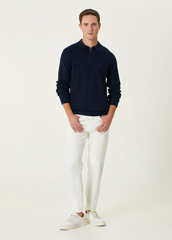 Beymen Club Lacivert Polo Yaka Reglan Kollu Yün Triko - 3