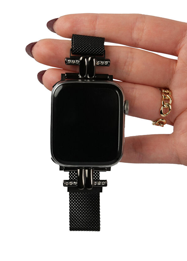 Deercase Apple Watch Stainless Steel Black Taşlı Kadın Akıllı Saat Kordon - 3