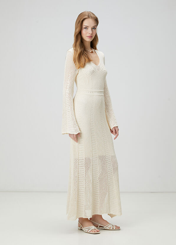 Beymen Club Ekru Ajurlu Maksi Triko Elbise - 3