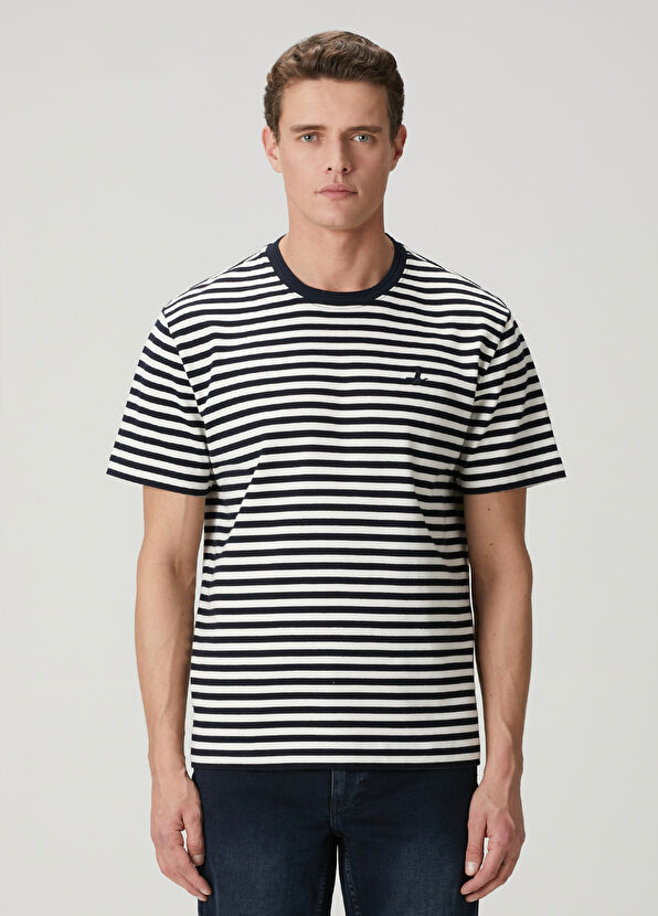 Beymen Club Lacivert Beyaz Çizgi Desenli T-shirt - 1