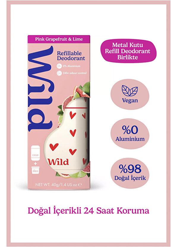 Wild Love Heart Case + Pink Grapefruit & Lime Stick Women's Deodorant + Refill 40 gr - 2