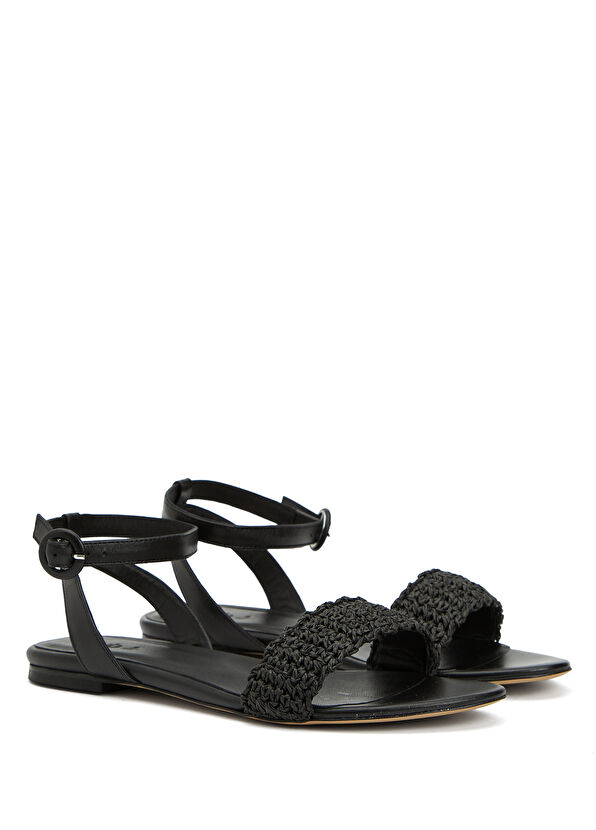 Beymen Club Siyah Örgü Bantlı Kadın Rafya Sandalet - 2