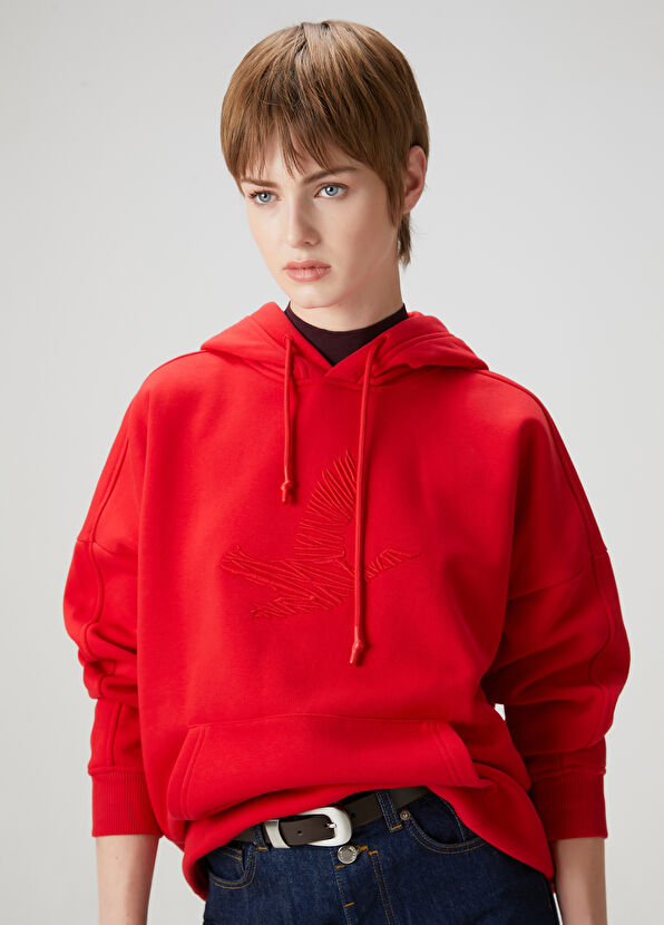 Beymen Club Red Bird Embroidered Hoodie - 3