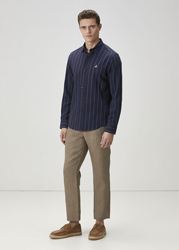 Beymen Club Comfort Fit Navy Blue Striped Shirt - 3