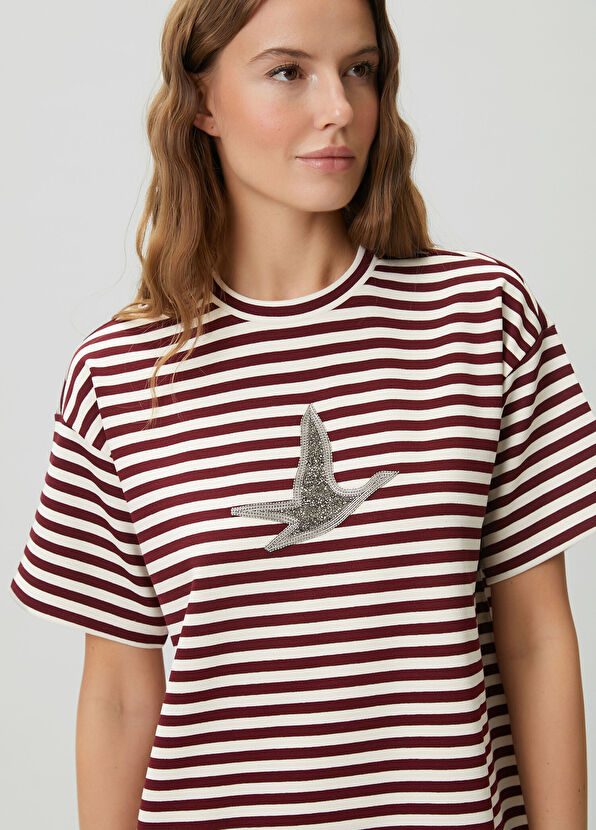 Beymen Club Beyaz Bordo Çizgili Taş Logolu Kısa Elbise - 3