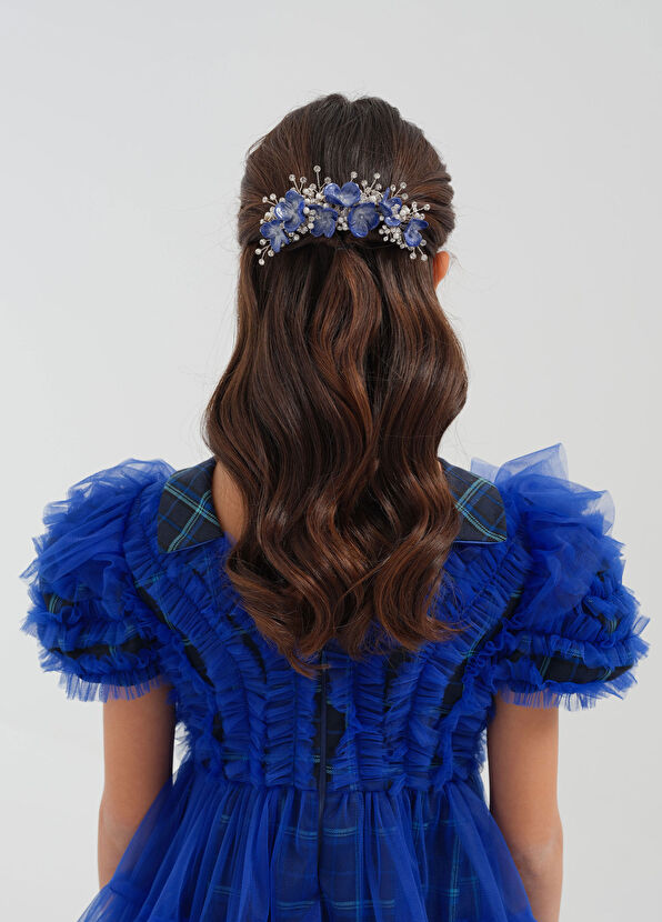 Beck Collection Aliss Saks Mavi Porselen Çiçek İnci Cam Kız Çocuk Toka - 2