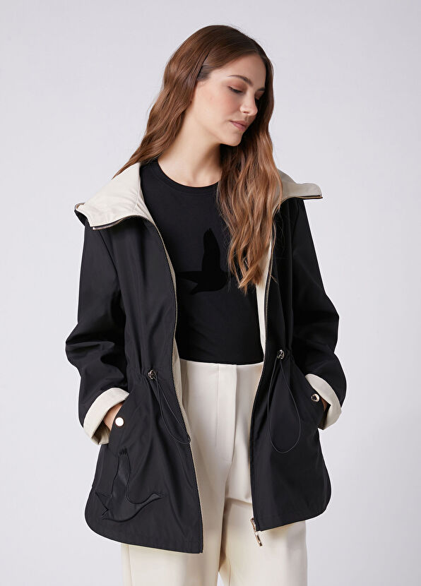 Beymen Club Black Ecru Reversible Hooded Coat - 3