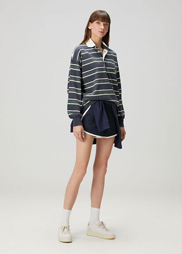 Autry Navy Blue Green Striped Polo Sweatshirt - 2