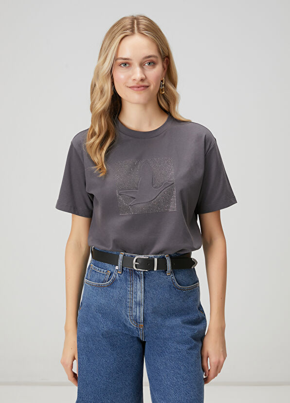 Beymen Club Koyu Gri Hotfix Logolu T-shirt - 1