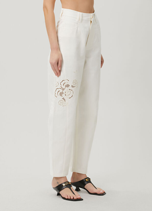 AJE Halo White Embroidered Trousers - 3