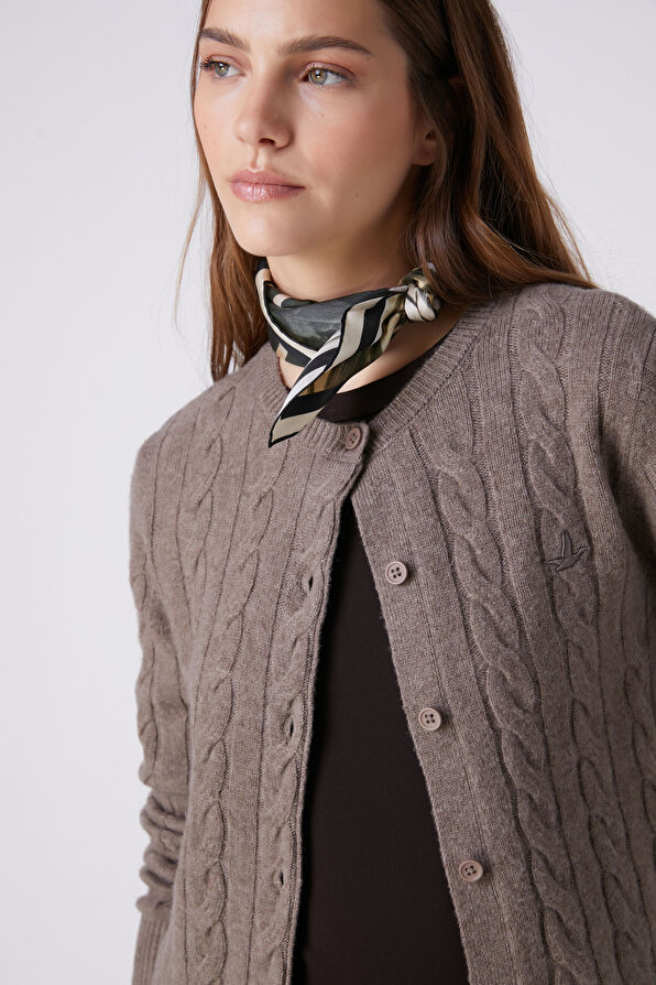 Beymen Club Brown Cable Knit Wool Cardigan - 2