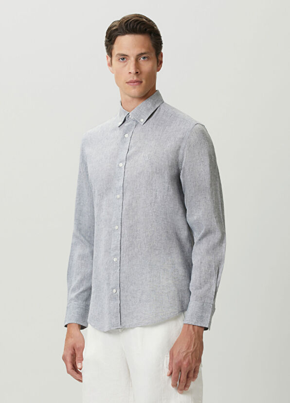 Beymen Club Comfort Fit Grey Linen Shirt - 3