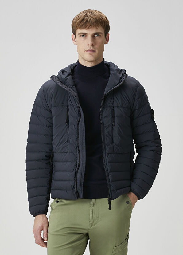 Stone Island Lacivert Kapüşonlu Puff Mont - 1