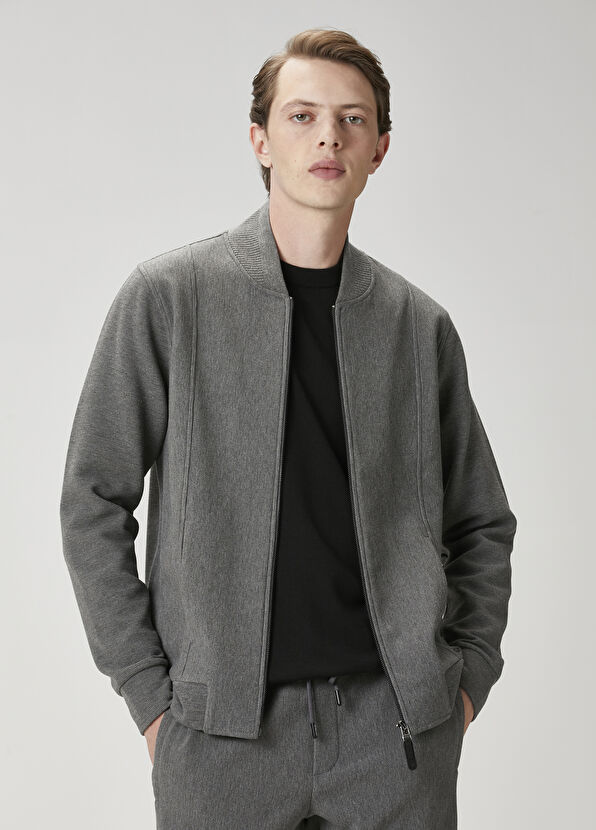 Beymen Club Antrasit Ottoman Dokulu Bomber Sweatshirt - 1