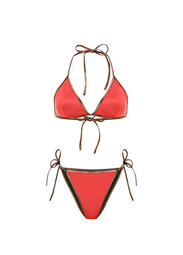 Lyn Swimwear Siera Khaki Orange Double Sided Women's Triangle Bikini Set - 2