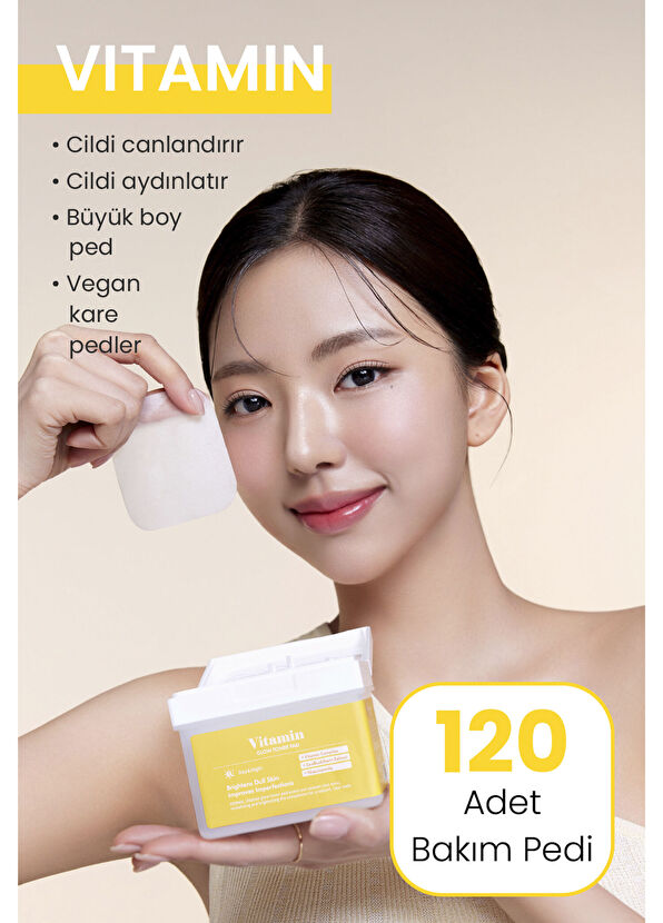 Dermal Vitamin Glow Toner Pad 120 Pieces Skin Brightening and Vitamin Complex Tonic Pad 180 ml - 2