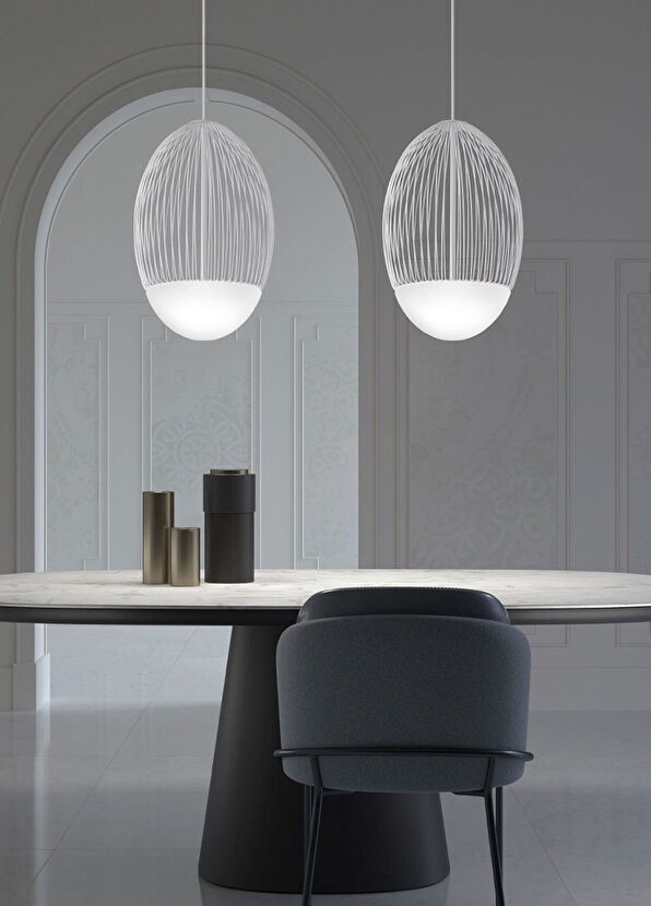 Bakara Collection Riketta Büyük Boy Beyaz Metal Sarkıt Avize  - 2