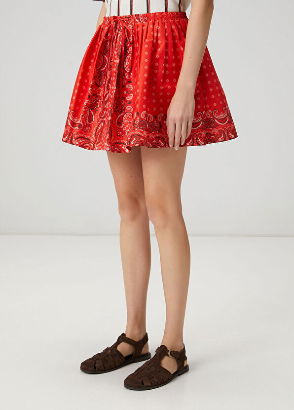 Beymen Club Kırmızı Şal Desenli Mini Etek - 4