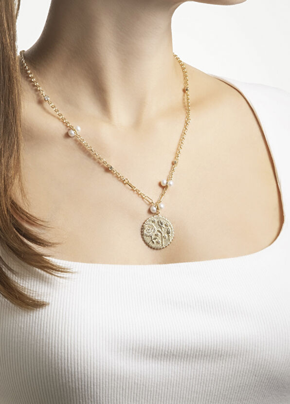 So Chic Love and Rose Medallion Silver 18K Yellow Gold Plated Women's Necklace - 3