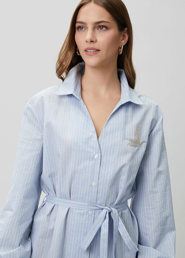 Beymen Club Blue Crystal Logo Striped Long Shirt Dress - 2