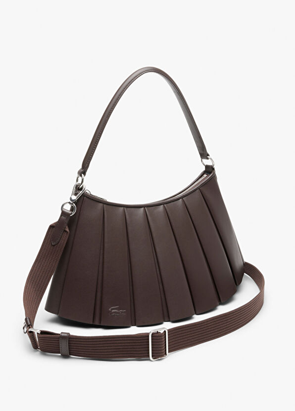 Lacoste Lenglen Dark Brown Leather Medium Women's Shoulder Bag - 3