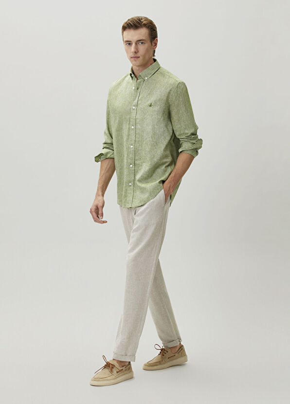 Beymen Club Comfort Fit Khaki Linen Shirt - 3