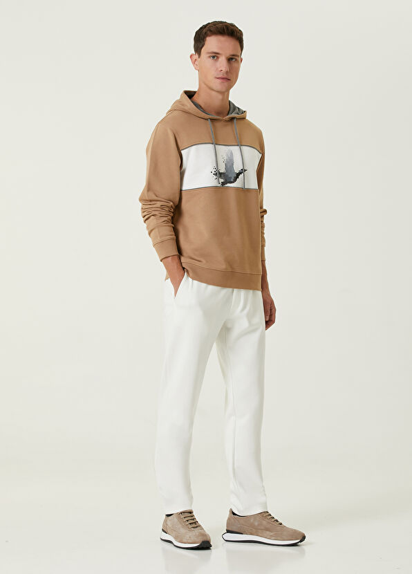 Beymen Club Bej Kapüşonlu Piksel Kaz Baskılı Sweatshirt - 3