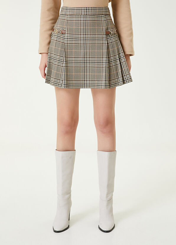 Beymen Club Beige Plaid Shorts Skirt - 2