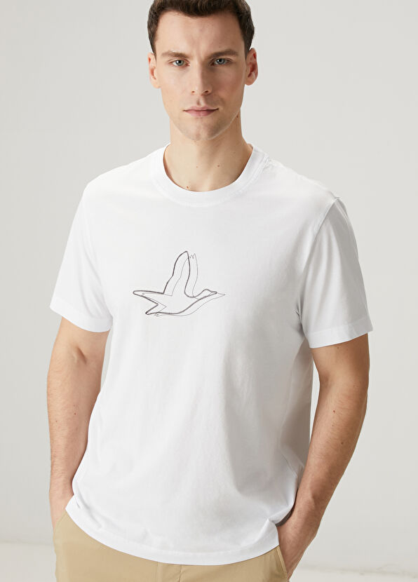 Beymen Club Relax Fit White Artwork Goose Detailed T-Shirt - 2