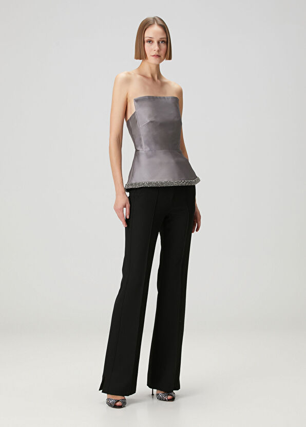 Roland Mouret Grey Strapless Taffeta Evening Blouse - 2