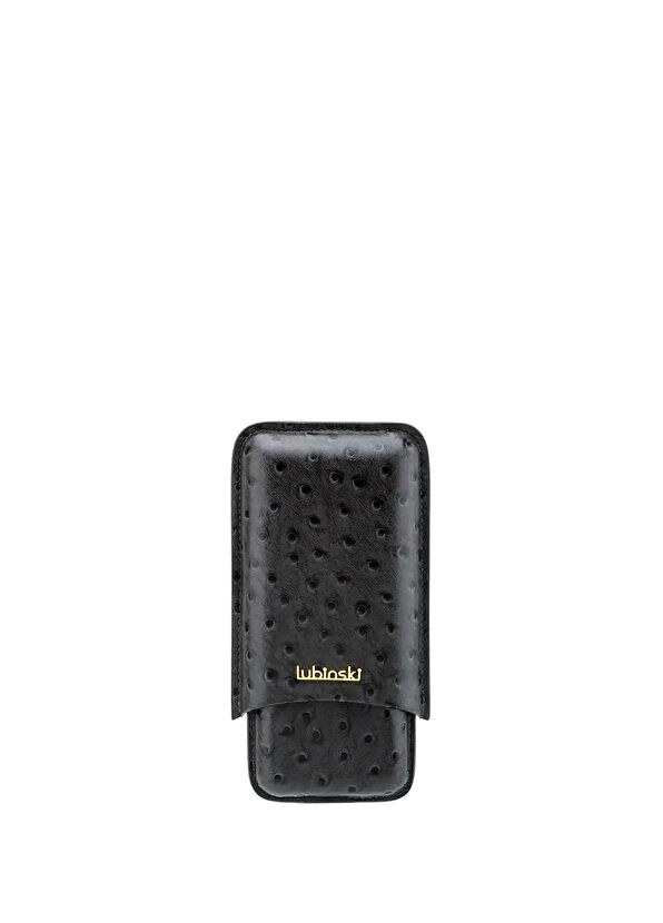 Lubinski Black Patterned 3-Piece 60 Ring Leather Cigar Case - 1