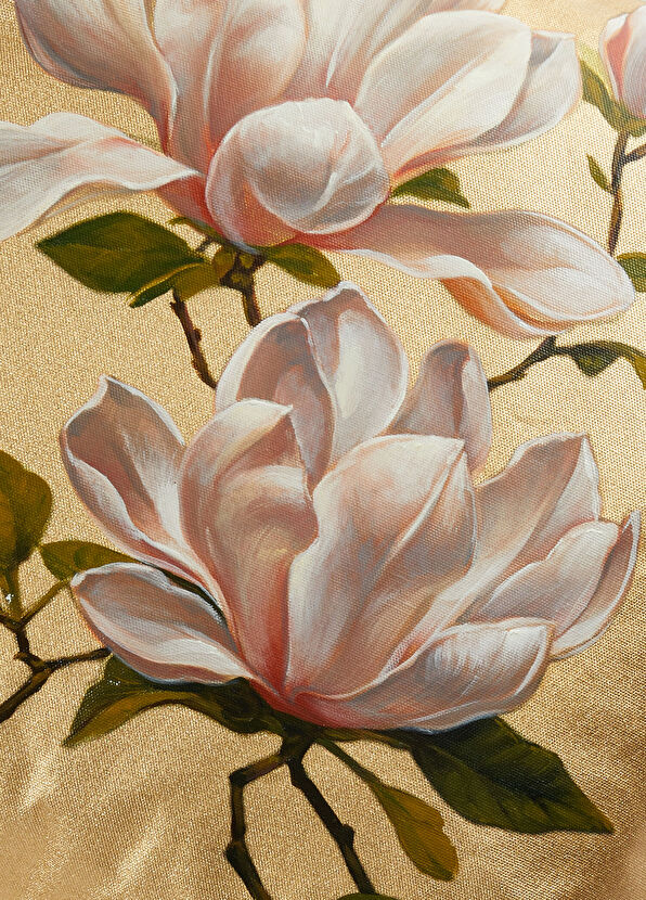 Elif Erdem Golden Magnolia Patterned Linen Cushion 45 x 45 cm - 3