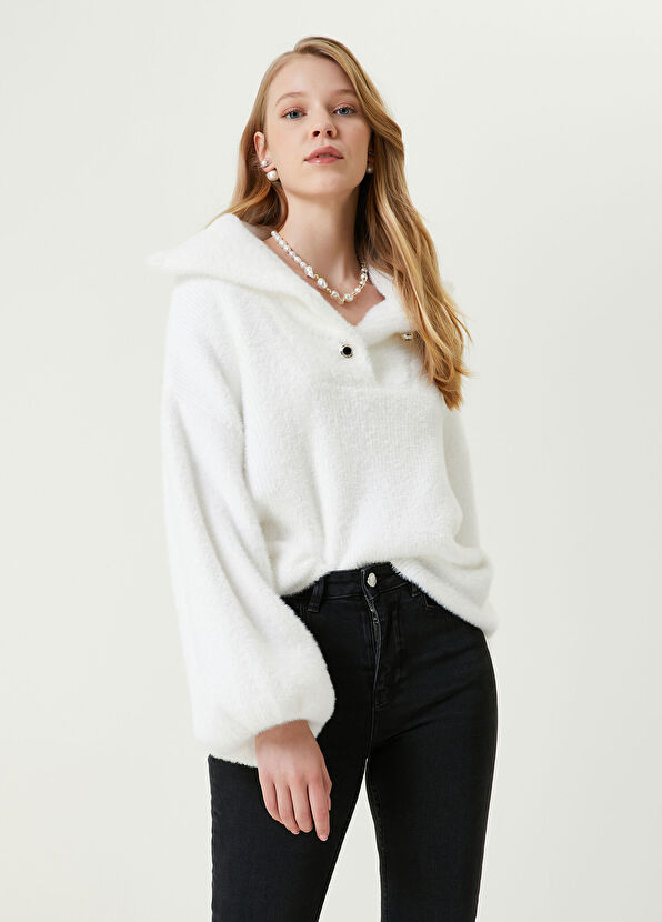 Beymen Club Kırık Beyaz Tüylü Kazak - 1