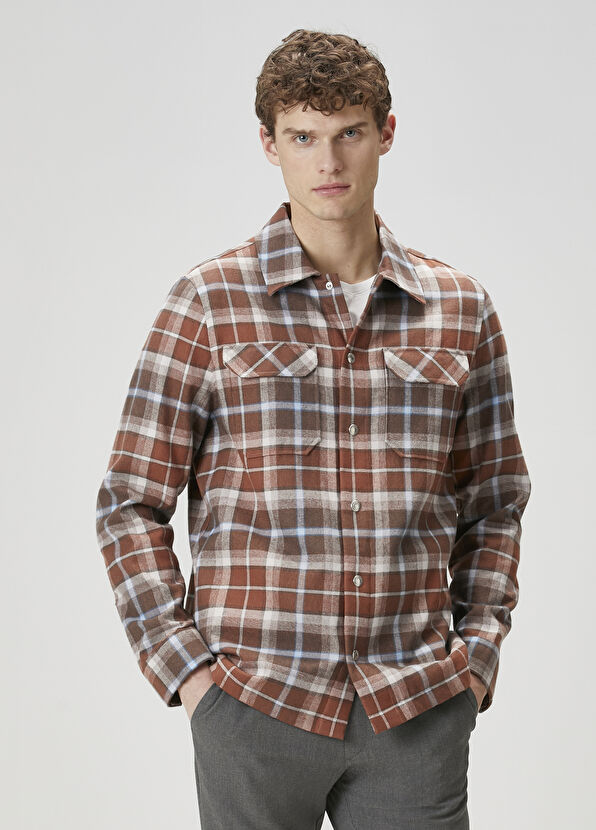 Beymen Club Kahverengi Mavi Ekose Desenli Dış Gömlek - 1