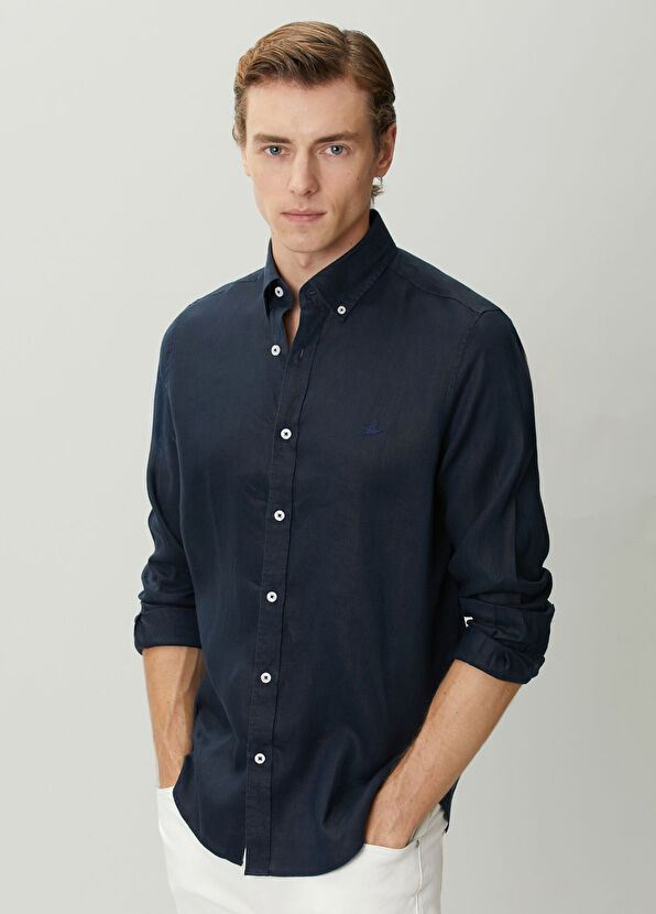 Beymen Club Comfort Fit Linen Shirt With Tonal Embroidery - 1