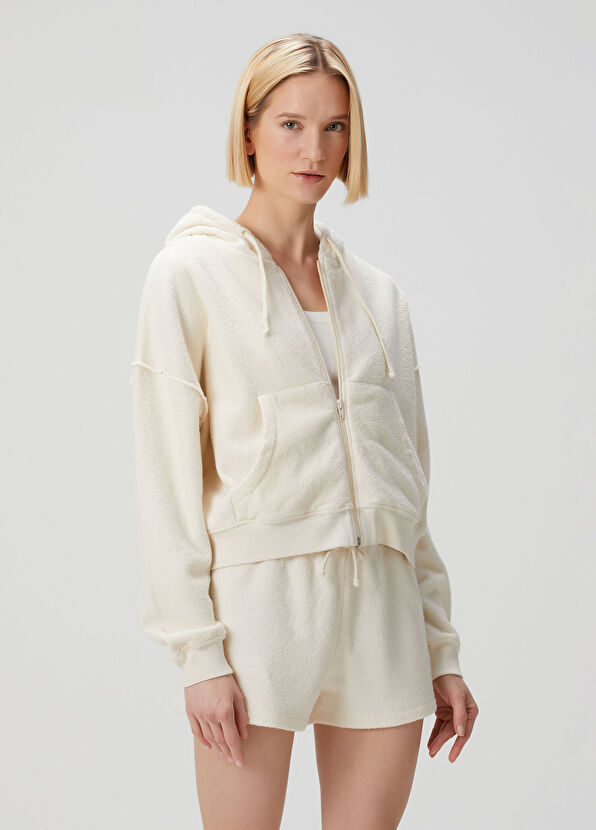 American Vintage Ekru Kapüşonlu Fermuarlı Sweatshirt - 2