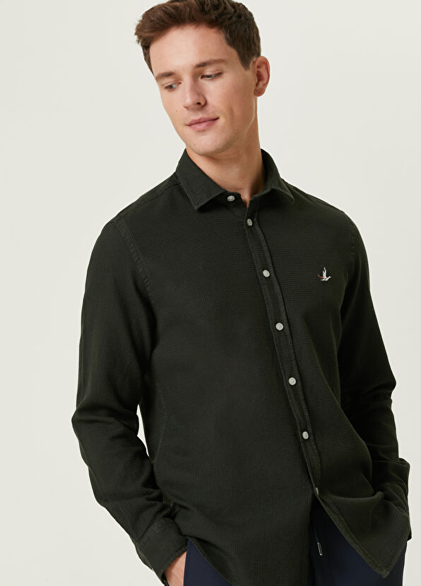 Beymen Club Slim Fit Haki Armürlü Gömlek - 2