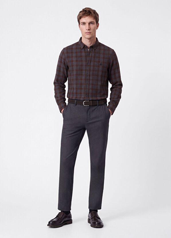 Beymen Club Comfort Fit Brown Honeycomb Plaid Shirt - 2